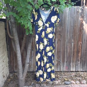 Blue, yellow and cream floral maxi dress